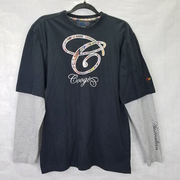 Coogi Long Sleeve T-shirt Men's XL Embroidered Colorful Logo Layered Black Grey - Picture 1 of 13